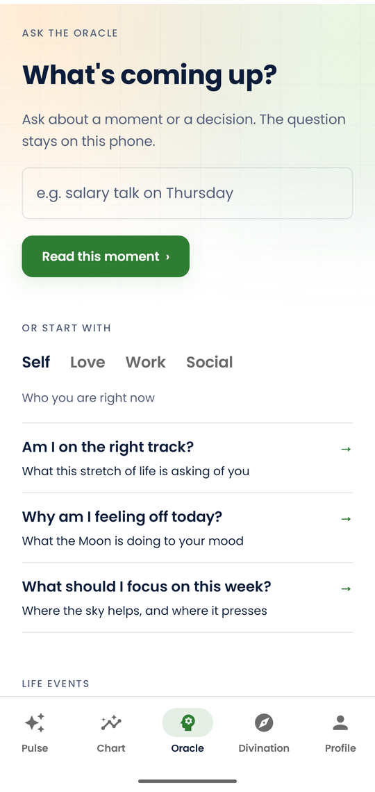 Netruve Oracle screen where you ask a question and read the answer