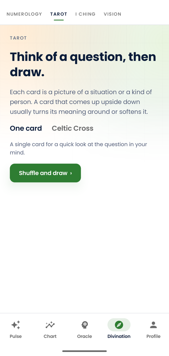 Netruve tarot screen showing a card spread